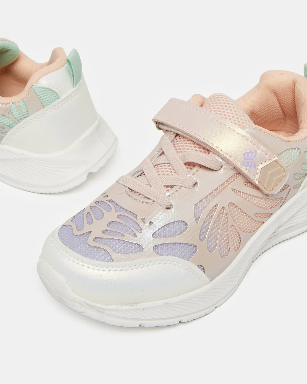 Girls Pink Colour Block Velcro Trainer