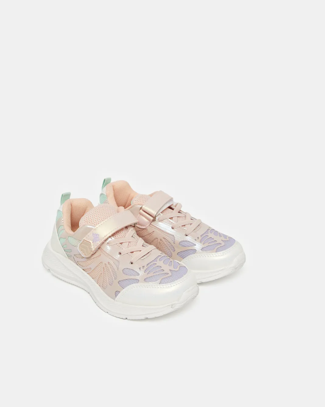 Girls Pink Colour Block Velcro Trainer