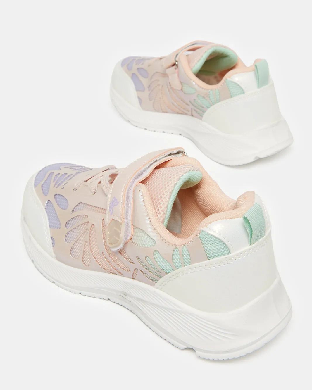 Girls Pink Colour Block Velcro Trainer