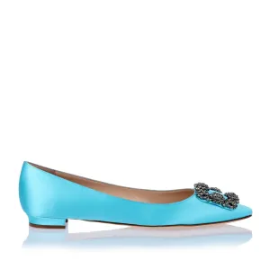 Hangisi Flat turquoise blue satin ballerina