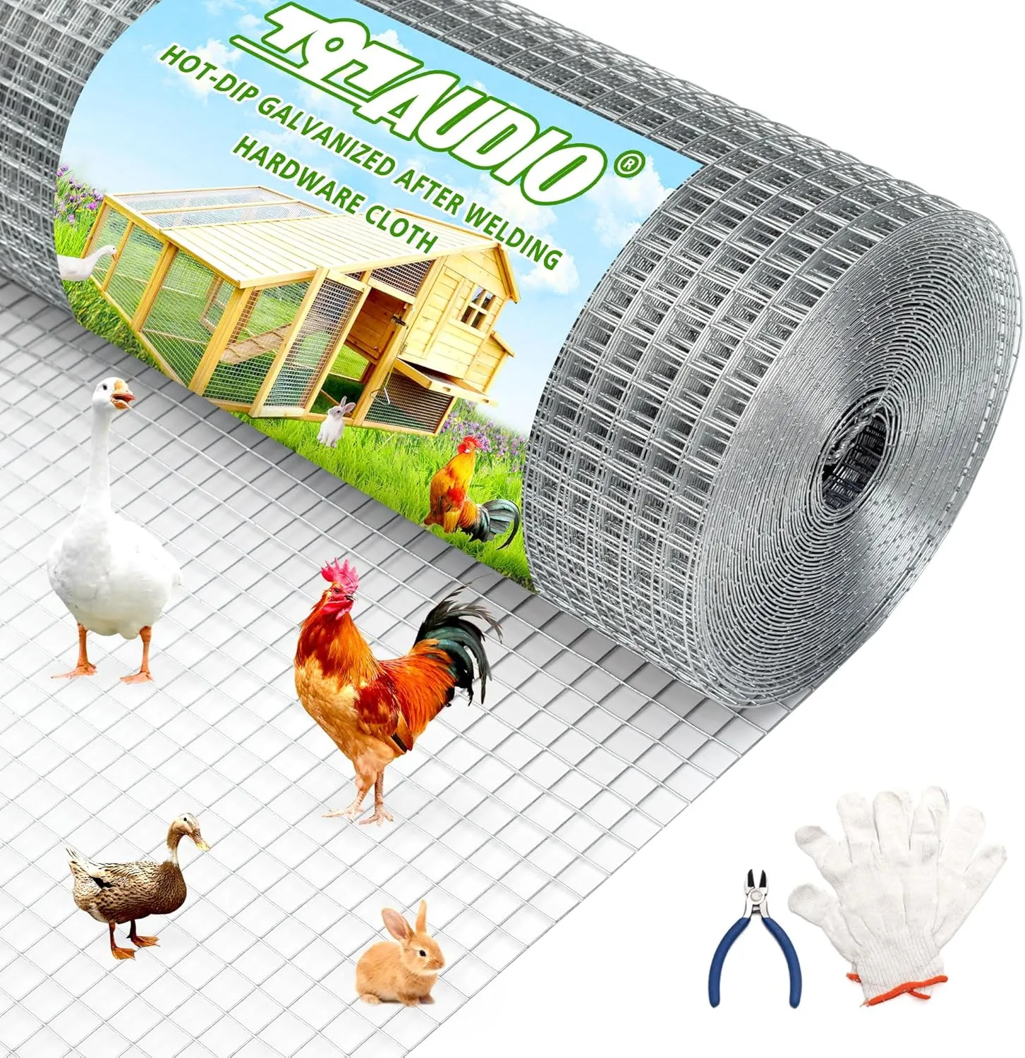Hardware Cloth Hot Dip Galvanized After Welding,1/2 inch 24 in x 50 ft 19 Gauge,Chicken Wire,Metal Fence Mesh Wire Roll,Garden Fencing Welded Wire Mesh for Pet Enclosures,Poultry and Agricultural Use