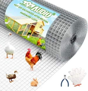 Hardware Cloth Hot Dip Galvanized After Welding,1/2 inch 24 in x 50 ft 19 Gauge,Chicken Wire,Metal Fence Mesh Wire Roll,Garden Fencing Welded Wire Mesh for Pet Enclosures,Poultry and Agricultural Use