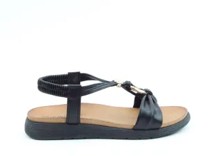 Heavenly Feet Ladies Campari2 Black Lightweight Vegan Low Wedge Sandals