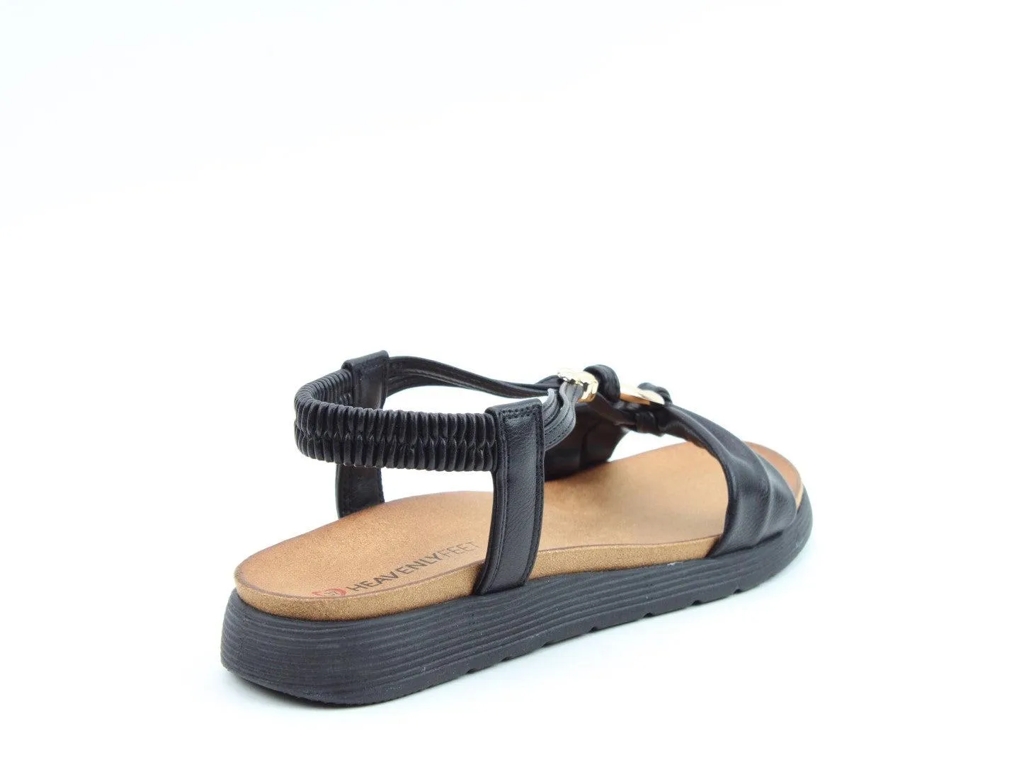 Heavenly Feet Ladies Campari2 Black Lightweight Vegan Low Wedge Sandals