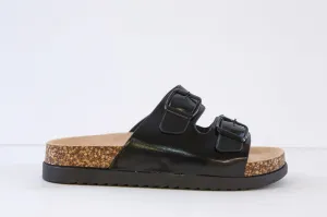 HEAVENLY FEET - TOTNES DOUBLE BUCKLE MULE - BLACK