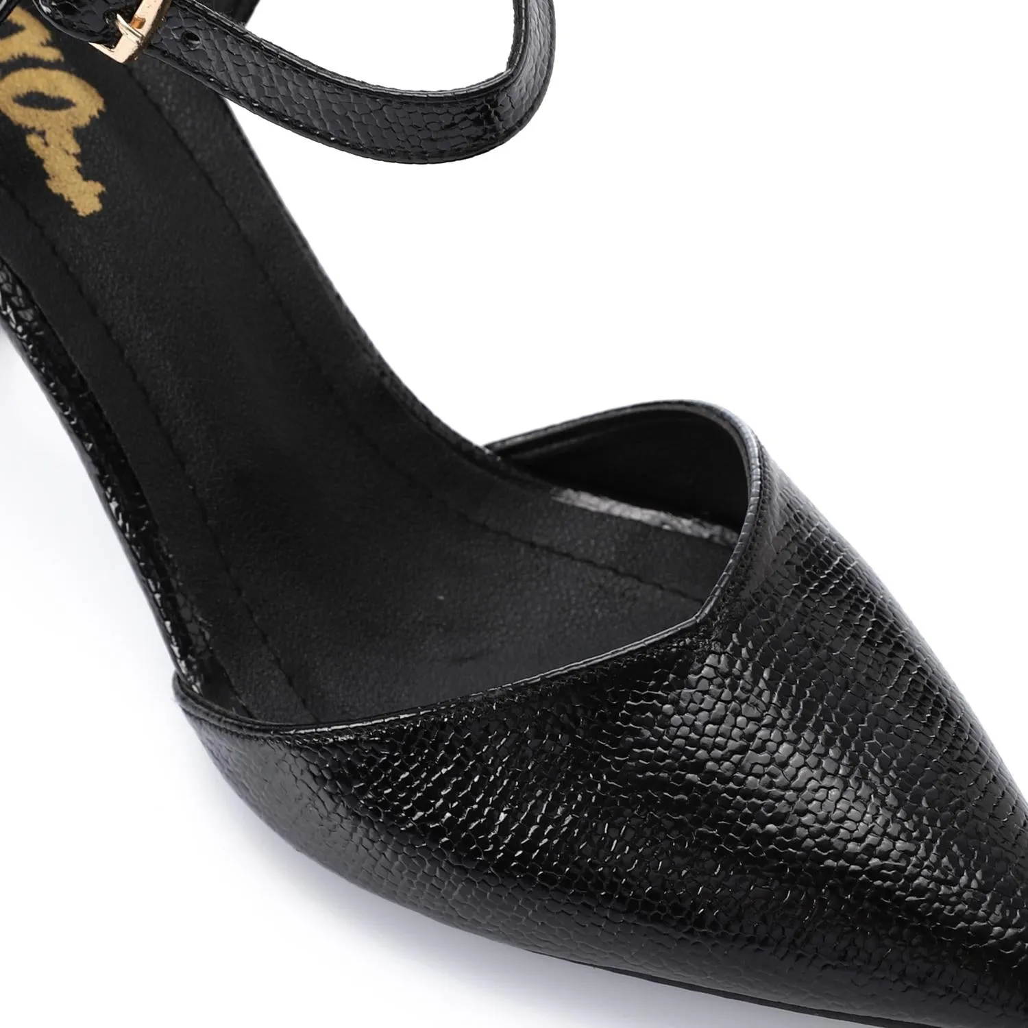 High Heel Mule Sandals – Elegant Pointed Toe, Faux Leather Texture