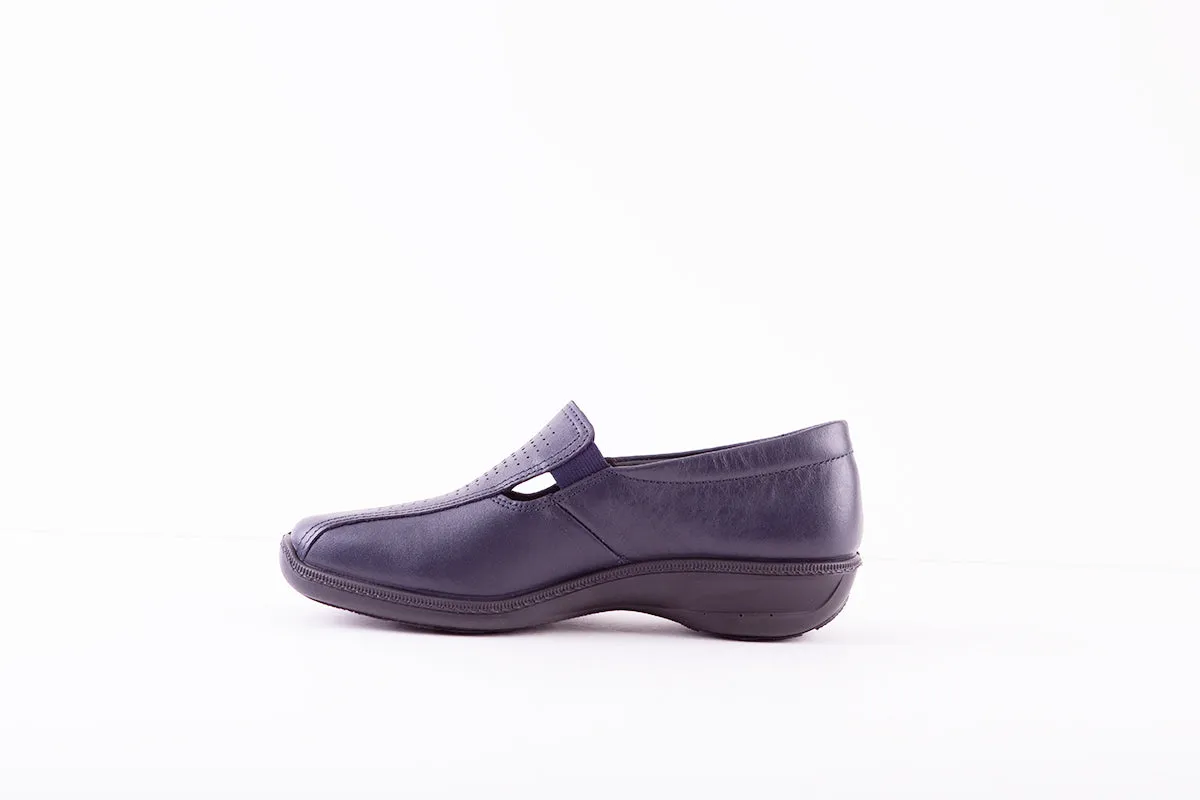 HOTTER - CALYPSO FLAT CASUAL SHOE - NAVY LEATHER