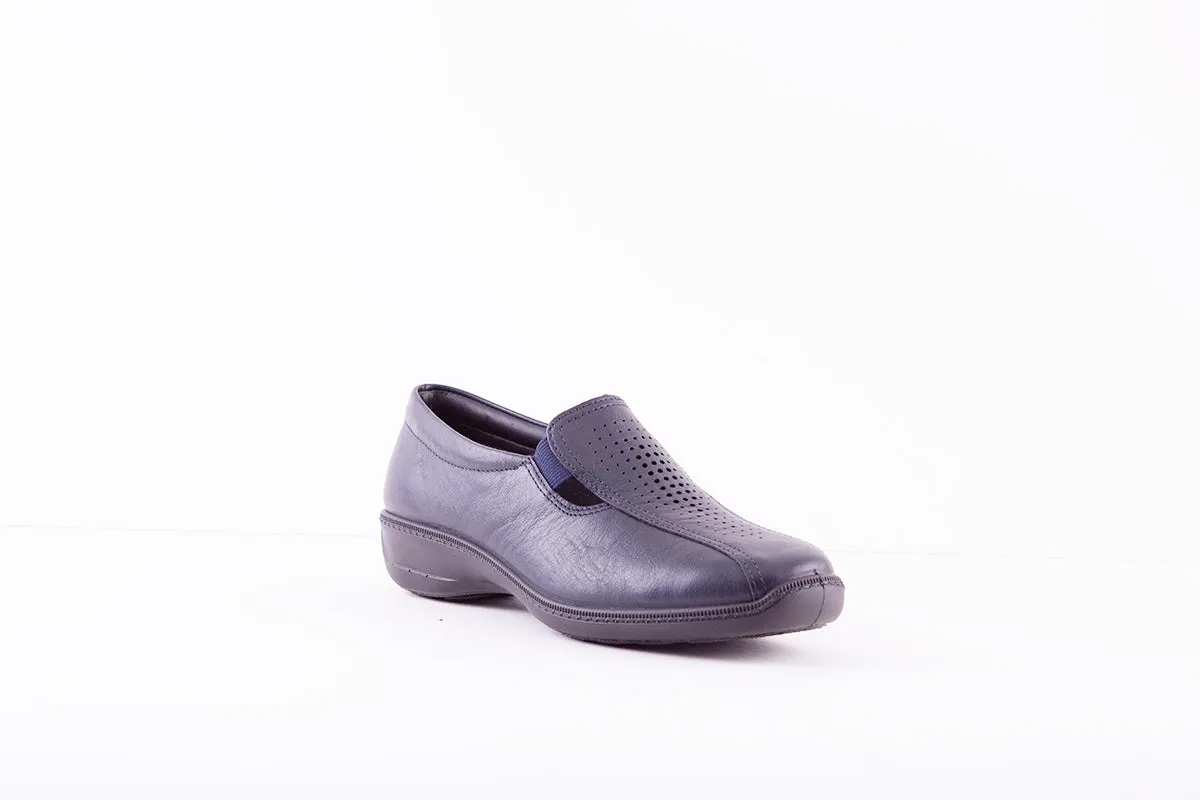 HOTTER - CALYPSO FLAT CASUAL SHOE - NAVY LEATHER