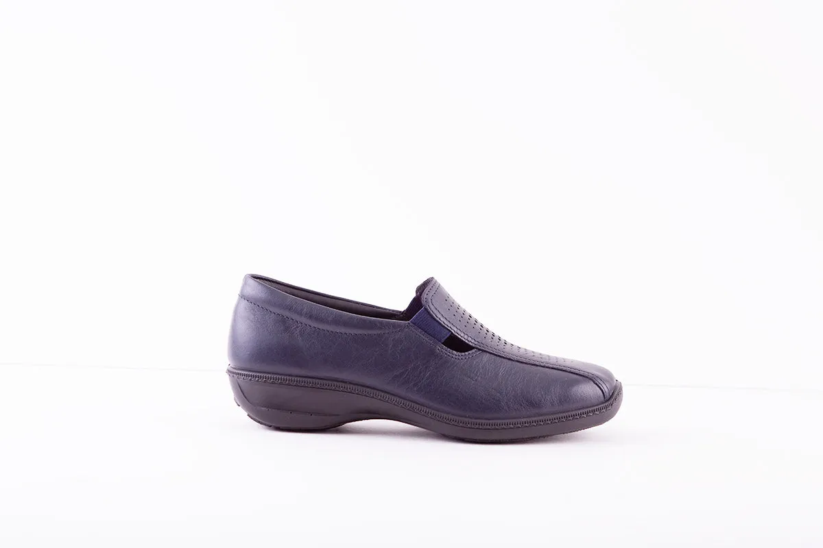 HOTTER - CALYPSO FLAT CASUAL SHOE - NAVY LEATHER
