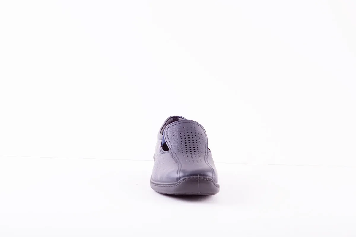 HOTTER - CALYPSO FLAT CASUAL SHOE - NAVY LEATHER