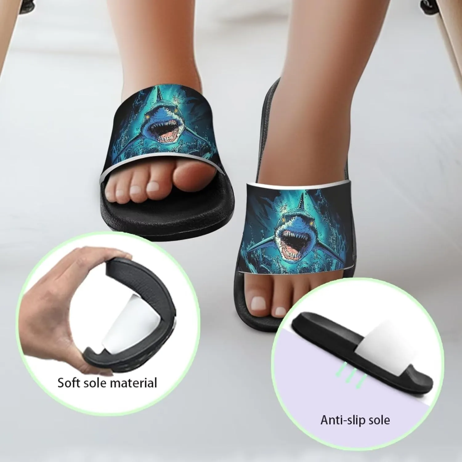Howilath Sea Animal Print Kids Slides Non-Slip Open Toe Slippers Boys and Girls Sandals Pillow Cloud Slippers with EVA Sole