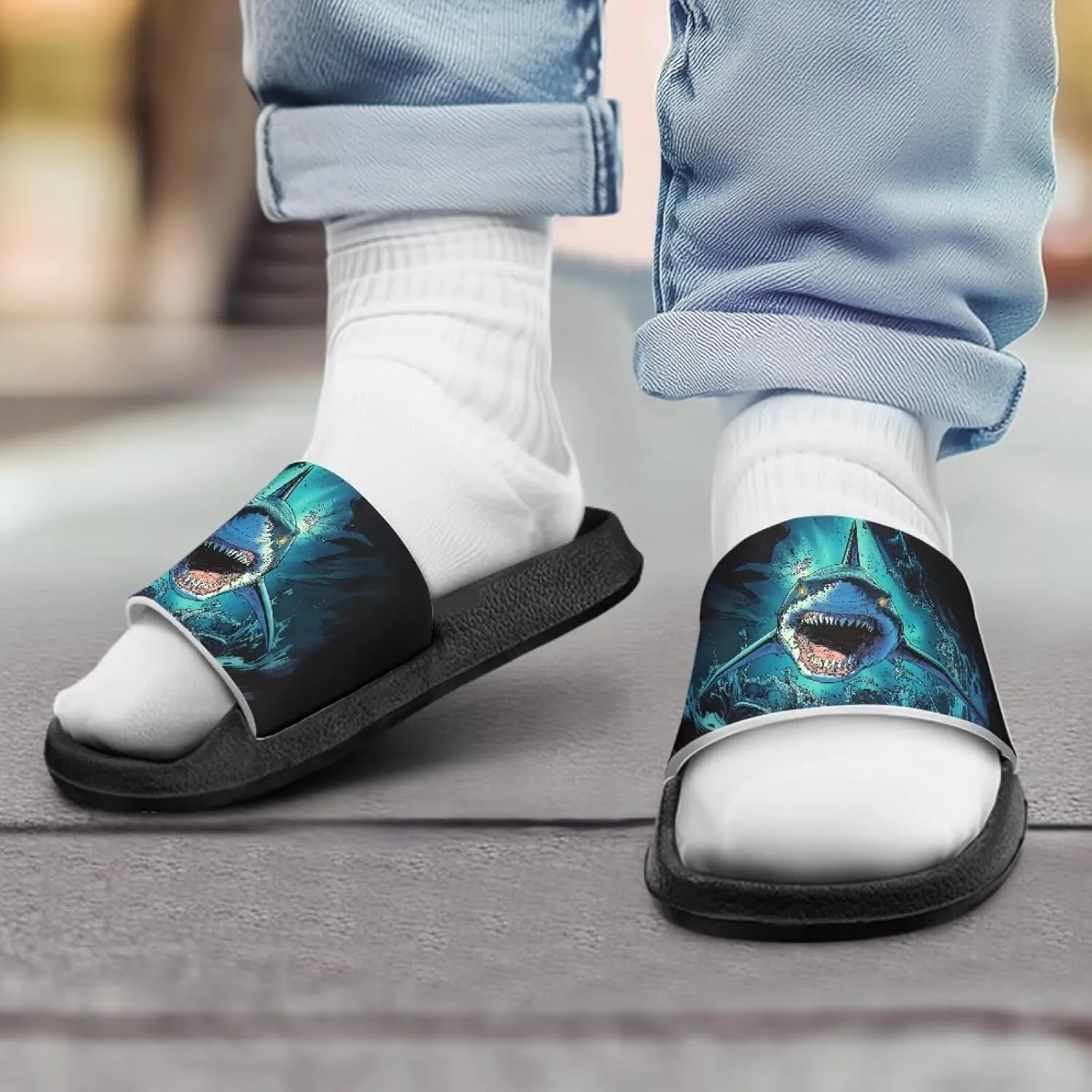 Howilath Sea Animal Print Kids Slides Non-Slip Open Toe Slippers Boys and Girls Sandals Pillow Cloud Slippers with EVA Sole
