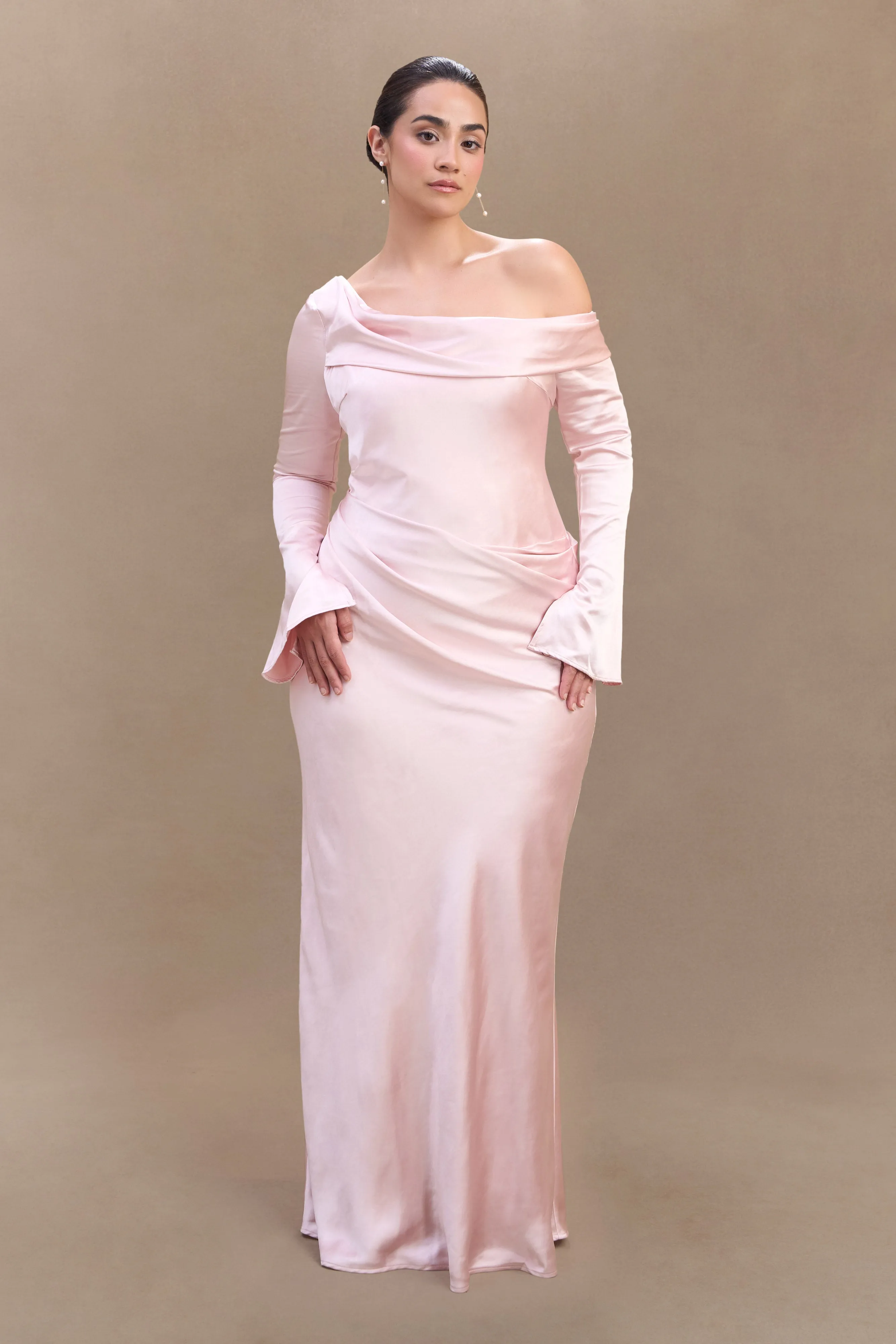 Iris Long Sleeve Satin Maxi Dress - Soft Pink