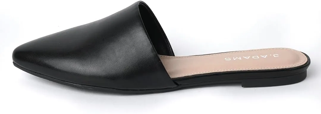 J. Adams Lennox Mules for Women - Closed Pointed Toe Flat Heel Slides