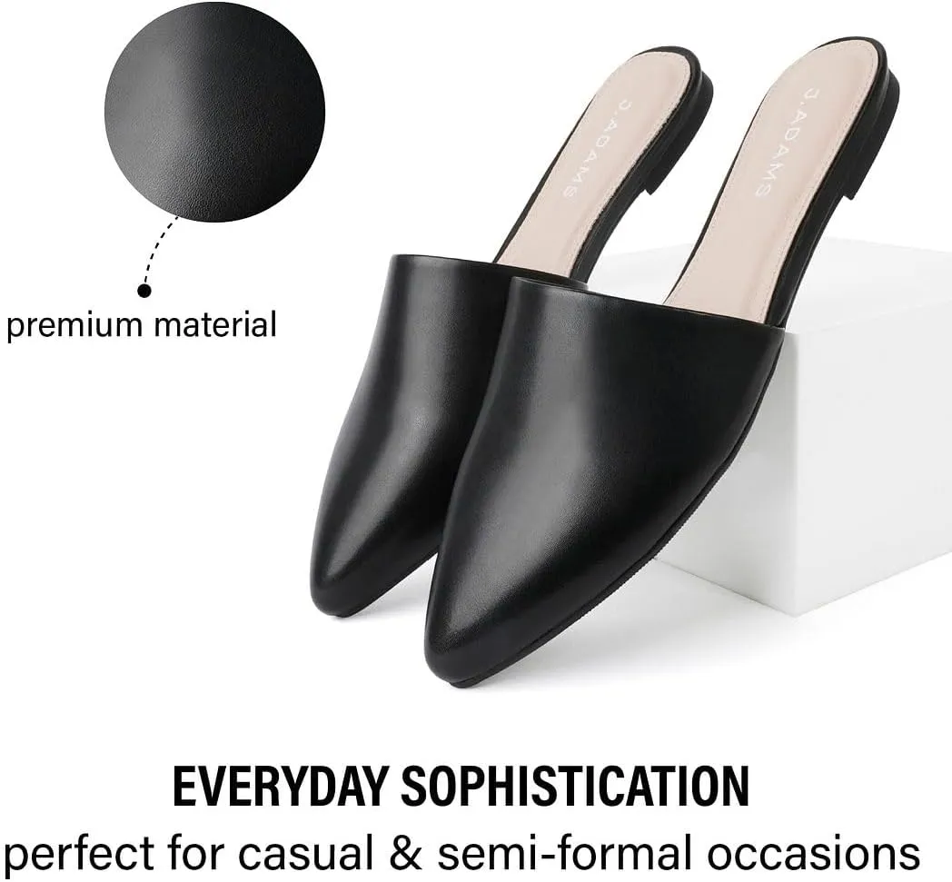 J. Adams Lennox Mules for Women - Closed Pointed Toe Flat Heel Slides