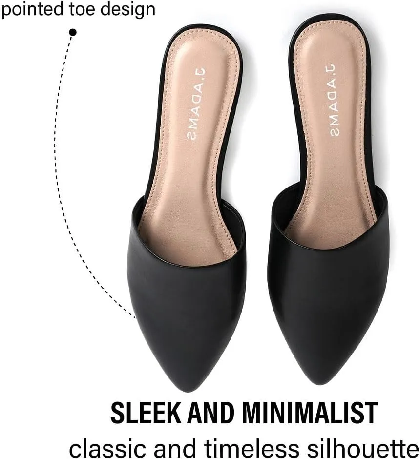 J. Adams Lennox Mules for Women - Closed Pointed Toe Flat Heel Slides