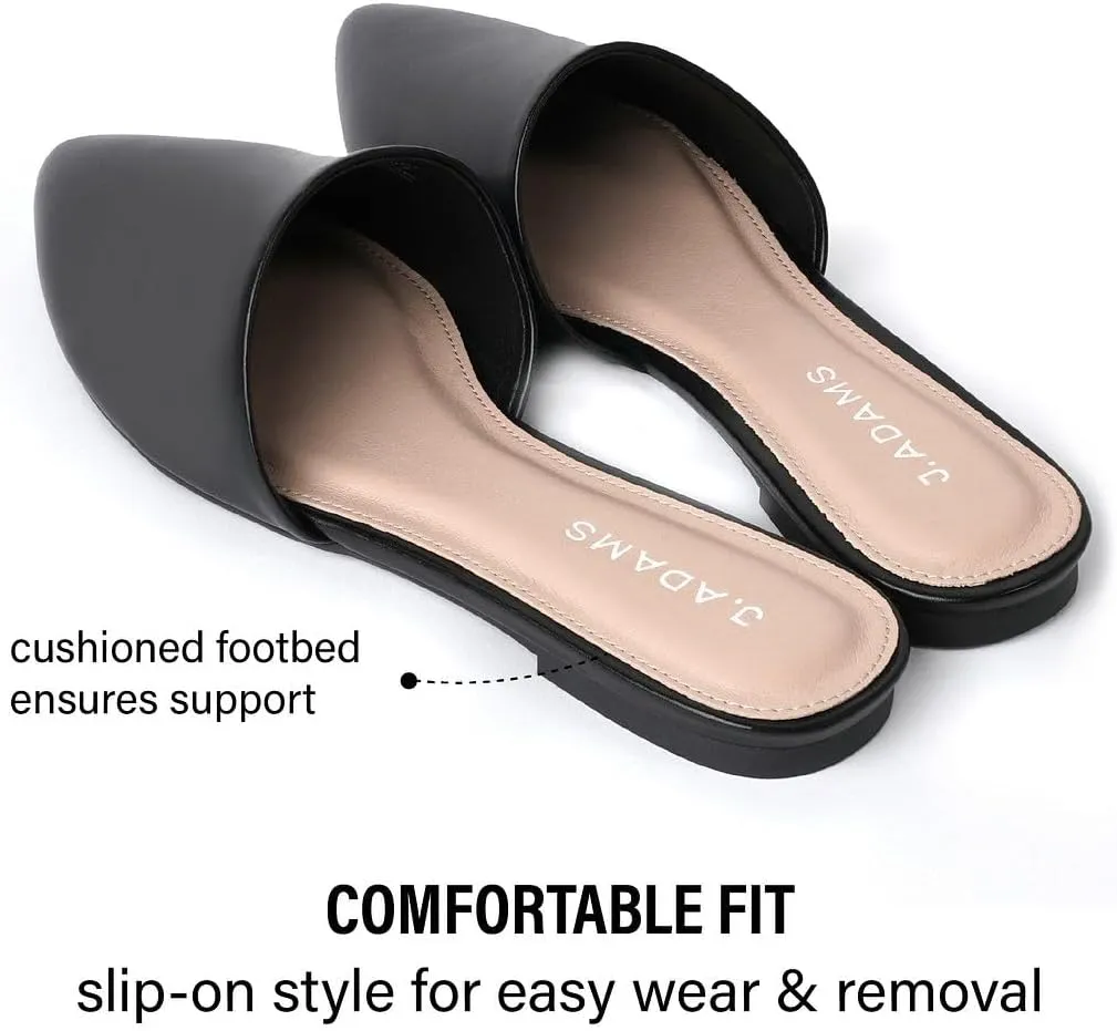 J. Adams Lennox Mules for Women - Closed Pointed Toe Flat Heel Slides