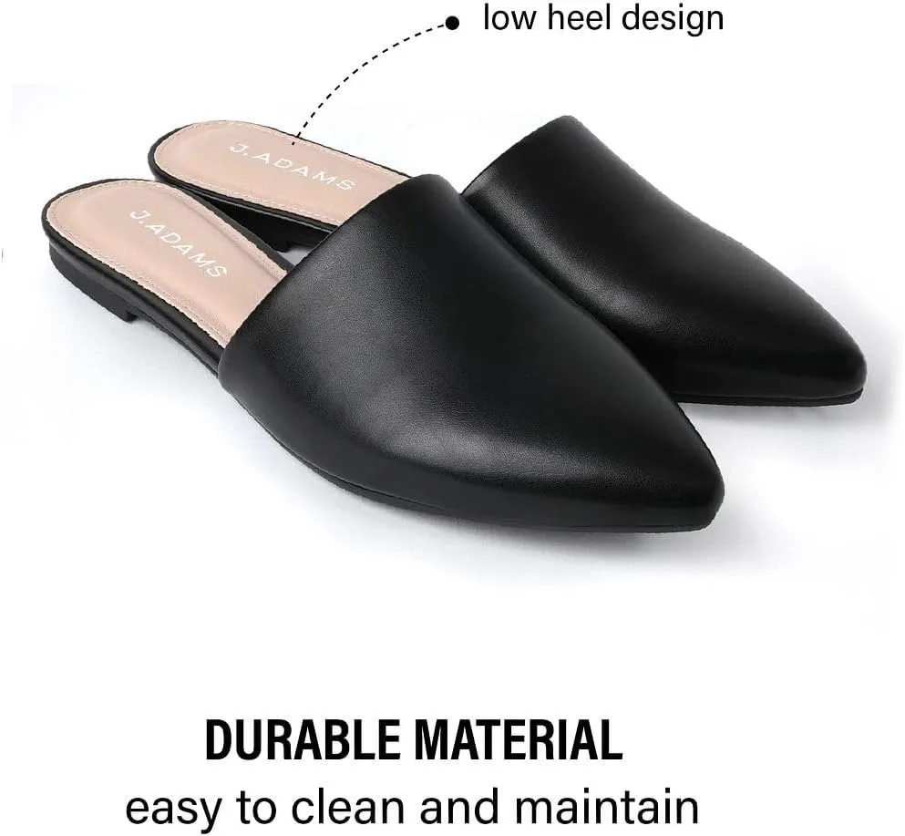 J. Adams Lennox Mules for Women - Closed Pointed Toe Flat Heel Slides