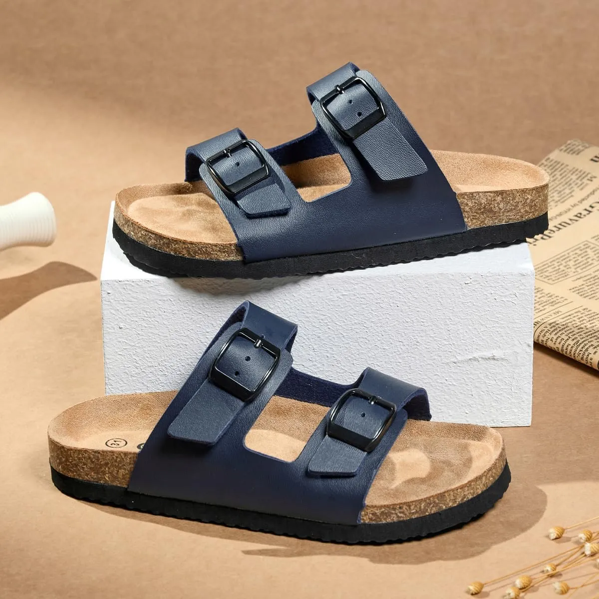 Kids Sandals,Boys&Girls Slides,Non-slip,Cork Slippers,Adjustable Straps for Indoor & Outdoor