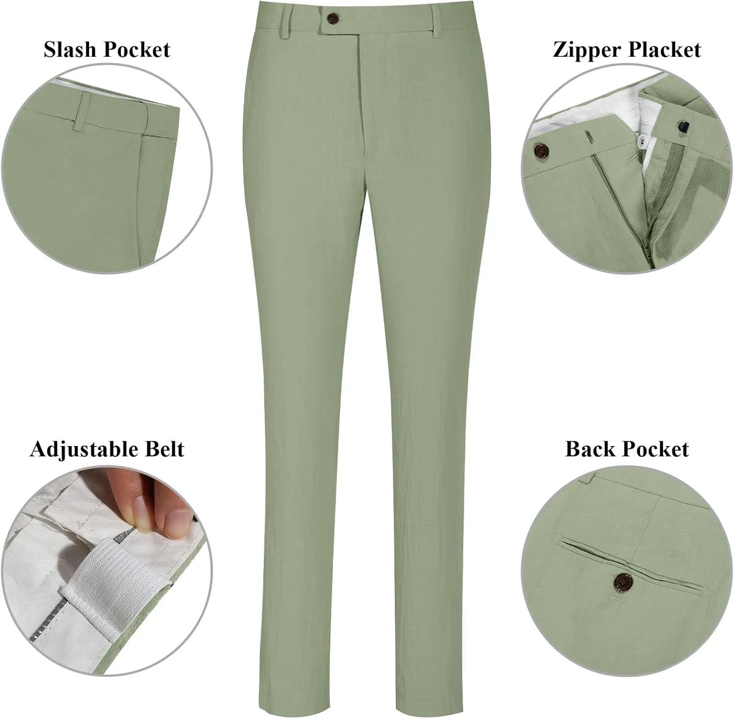 Linen Men Suit Set Casual Tuxedo 2 Piece Regular Fit Blazer One Button Solid Jacket and Pants for Prom Wedding Party