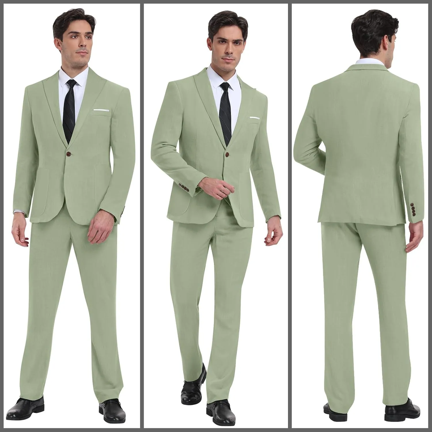 Linen Men Suit Set Casual Tuxedo 2 Piece Regular Fit Blazer One Button Solid Jacket and Pants for Prom Wedding Party
