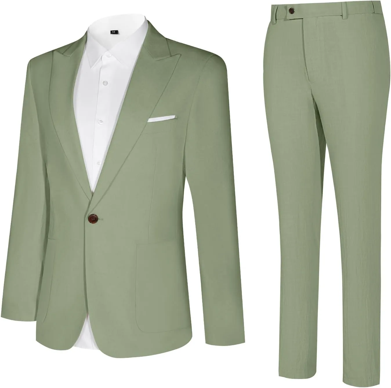 Linen Men Suit Set Casual Tuxedo 2 Piece Regular Fit Blazer One Button Solid Jacket and Pants for Prom Wedding Party