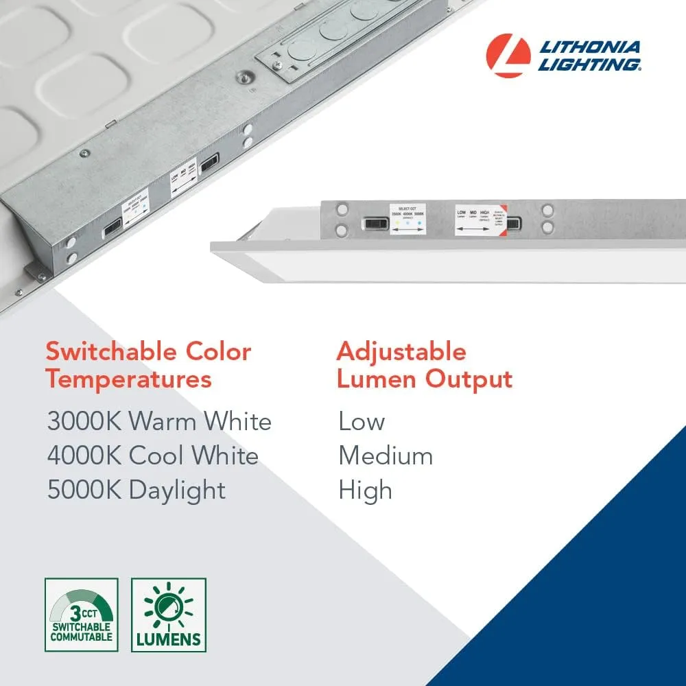 Lithonia Lighting CPX 2x4 LED Flat Panel Light, 2 Ft. x 4 Ft. LED Light Panel, Ceiling Lighting Fixture, 4000/5000/6000 Adjustable Lumens, 3500K/4000K/5000K Switchable CCT, Smooth Satin Lens, White