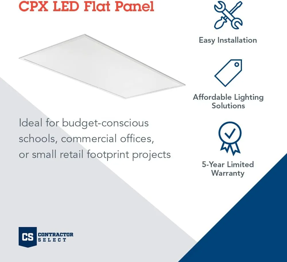 Lithonia Lighting CPX 2x4 LED Flat Panel Light, 2 Ft. x 4 Ft. LED Light Panel, Ceiling Lighting Fixture, 4000/5000/6000 Adjustable Lumens, 3500K/4000K/5000K Switchable CCT, Smooth Satin Lens, White