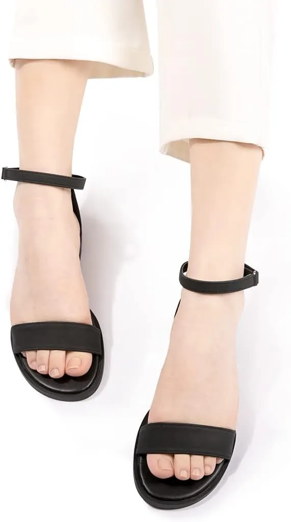 LM Women's Flat Sandals Open Toe One Band Ankle Strap Sandals Casual Summer Flat Sandals