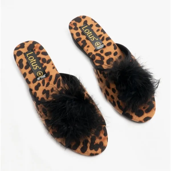 Lotus ALLURE Womens Mule Slippers Leopard