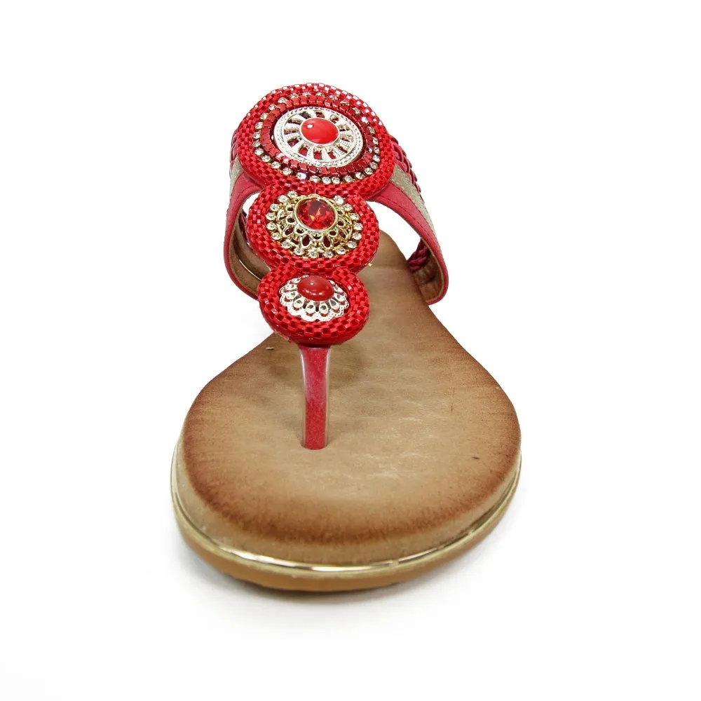 LUNAR - JLH198 Carlotta Jewelled Toe Post Sandal Red