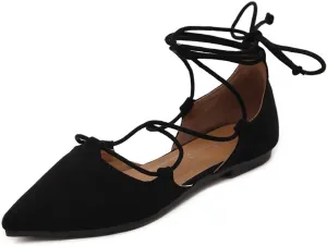 Meeshine Womens D'Orsay Pointy Toe Ankle Strap Wrap Ballet Flats Lace Up Flat Shoes