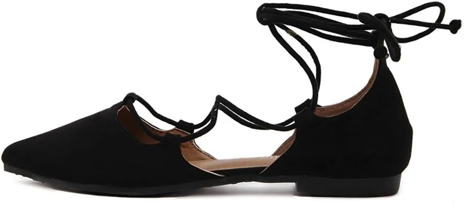 Meeshine Womens D'Orsay Pointy Toe Ankle Strap Wrap Ballet Flats Lace Up Flat Shoes