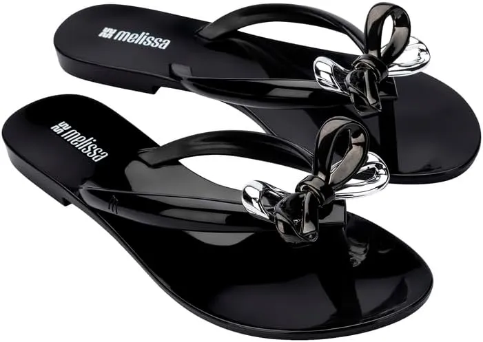 Melissa Harmonic Eclipse Womens Fashion Sandals - Dressy Flip Flops with Metallic Bow - Lightweight PVC, Flexible Design - Summer Sandals for Women, Flat & Flexible