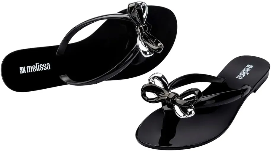 Melissa Harmonic Eclipse Womens Fashion Sandals - Dressy Flip Flops with Metallic Bow - Lightweight PVC, Flexible Design - Summer Sandals for Women, Flat & Flexible