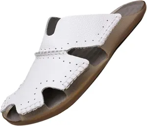 Mens Leather Sandals Casual Slippers Non-Slip Outdoor Slides Fashion Summer Beach Closed Toe Shoes