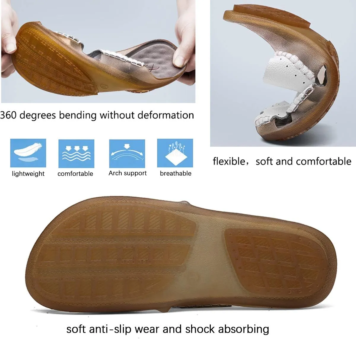 Mens Leather Sandals Casual Slippers Non-Slip Outdoor Slides Fashion Summer Beach Closed Toe Shoes