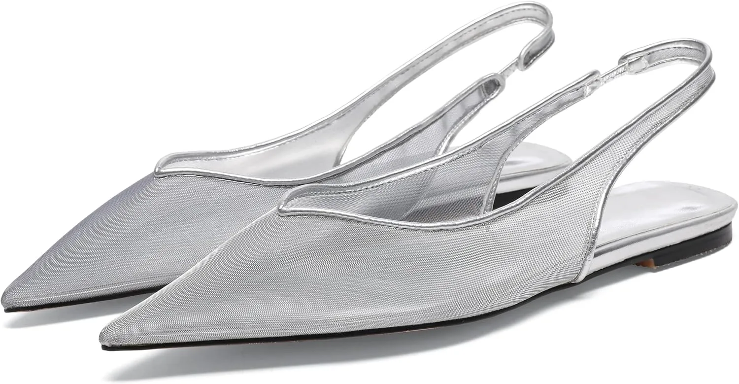Mesh Flats for Women Pointed Toe Slingback Flats Slip On Casual Work Ballet Flats
