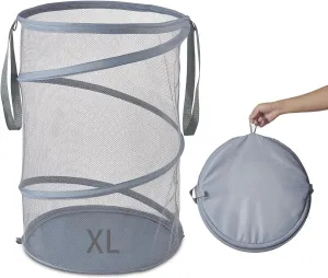 Mesh Popup Laundry Hamper 115L Collapsible Laundry Basket Extra Large Capacity Foldable Clothing Storage Basket with Handles 26 H x 18 W x 18 L (Gray)