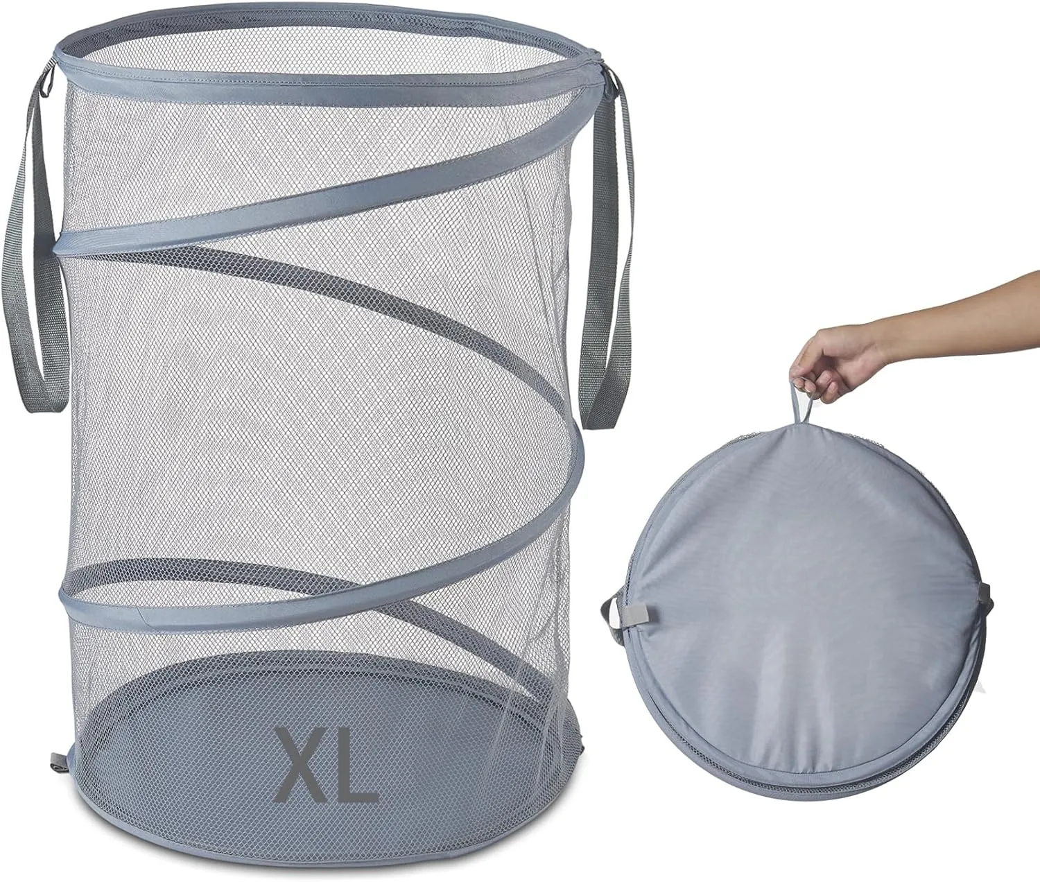 Mesh Popup Laundry Hamper 115L Collapsible Laundry Basket Extra Large Capacity Foldable Clothing Storage Basket with Handles 26 H x 18 W x 18 L (Gray)