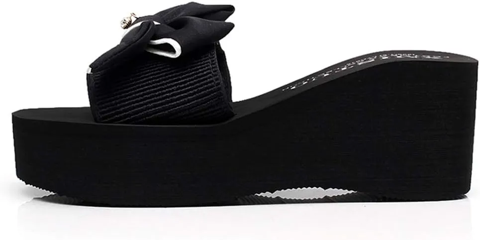 MIOKE Women's Bowtie Wedge Slide Sandals Fashion High Heel Platform Comfort Anti-Slip Summer Beach Sandal