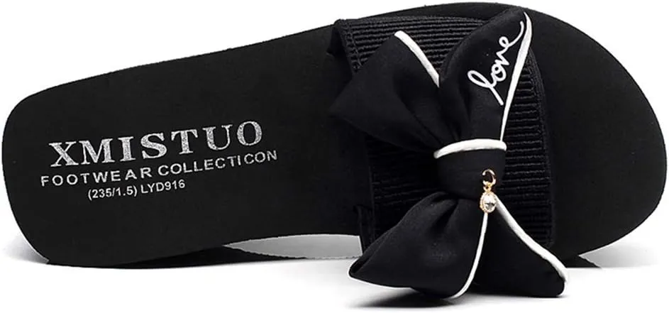 MIOKE Women's Bowtie Wedge Slide Sandals Fashion High Heel Platform Comfort Anti-Slip Summer Beach Sandal