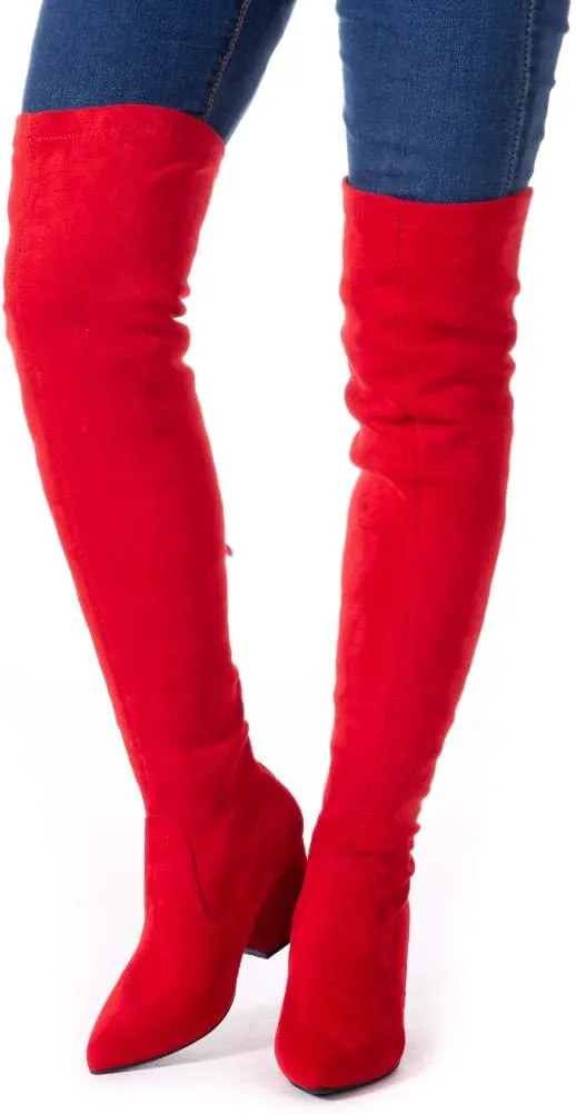 N.N.G Women Over the Knee Boots Thigh High Suede Block Winter Low Above Flat Long OTK Comfort Pointed toe