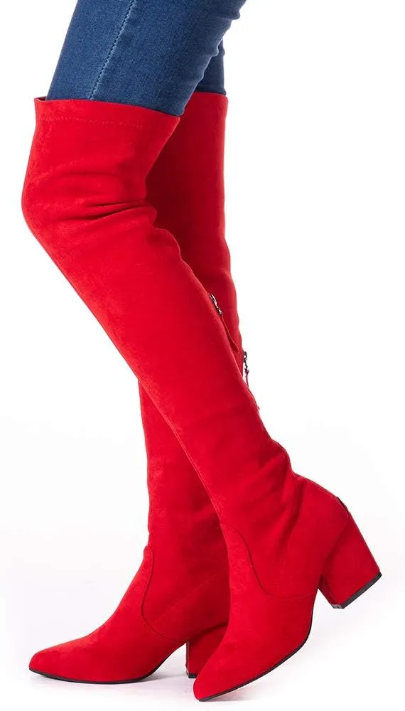 N.N.G Women Over the Knee Boots Thigh High Suede Block Winter Low Above Flat Long OTK Comfort Pointed toe