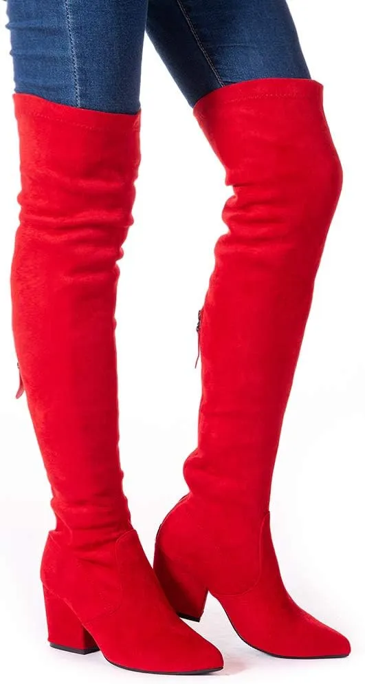 N.N.G Women Over the Knee Boots Thigh High Suede Block Winter Low Above Flat Long OTK Comfort Pointed toe