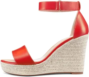 NobleOnly Womens High Heels Platform Wedge Sandals Ankle-Strap Peep-Toe Sandal Plus Shoes 10CM Heel