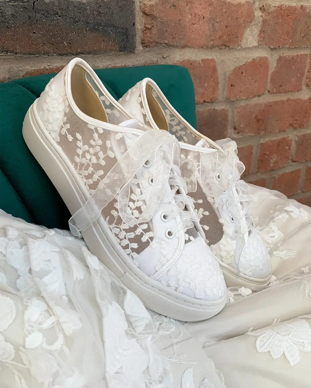 Oakley ivory lace bridal trainers