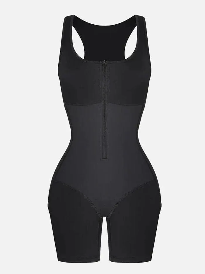 One Piece Shaping Bodysuit with Front Zipper and Side Pockets