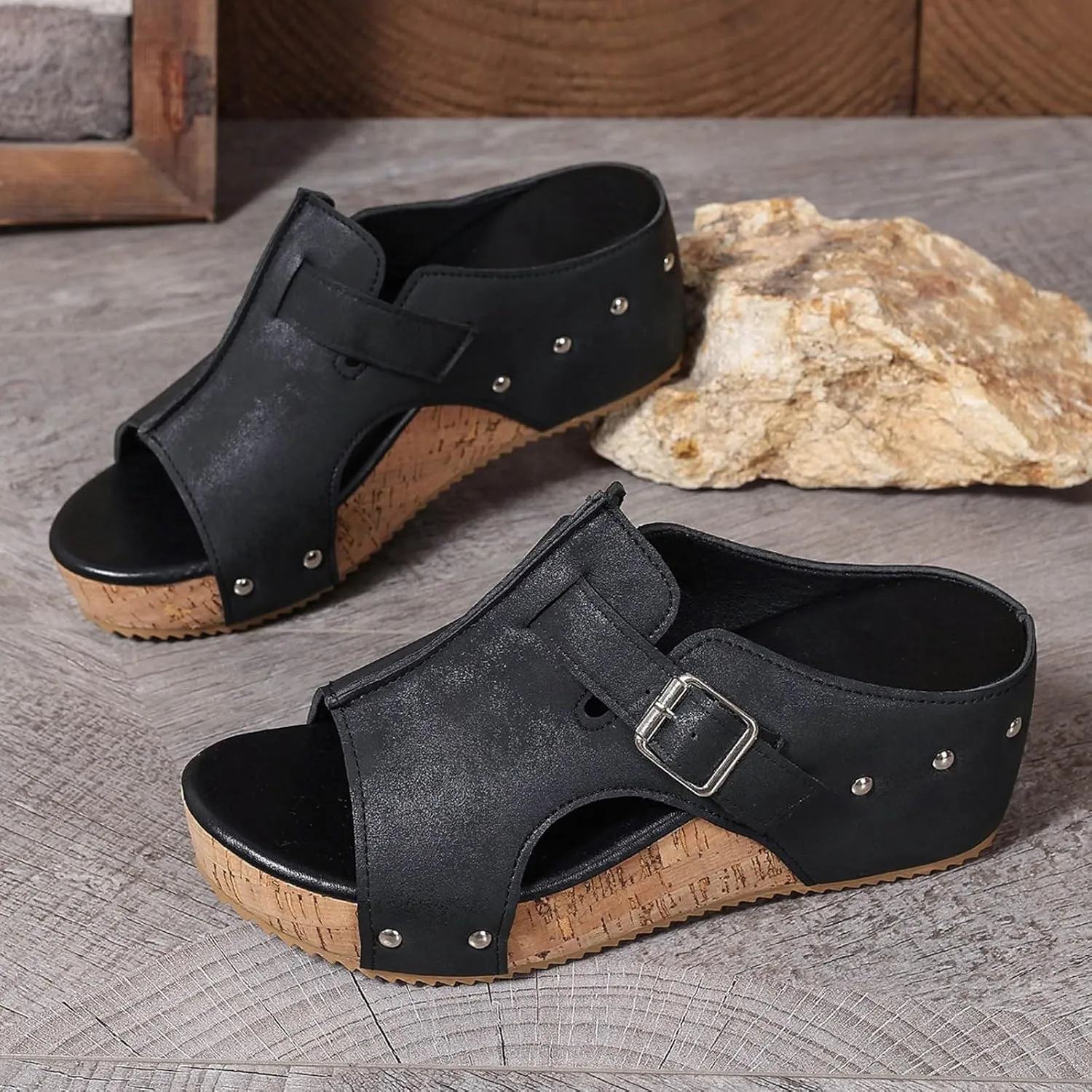 Orthopedic Wedge Sandals for Women Comfortable Open Toe Slip On Slides Casual Platform Summer Slippers Cork Heeled Sandal Beach Vacation Shoes Boho Ankle Strap Shoe