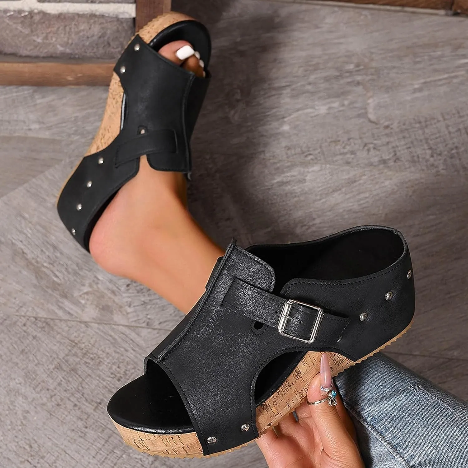 Orthopedic Wedge Sandals for Women Comfortable Open Toe Slip On Slides Casual Platform Summer Slippers Cork Heeled Sandal Beach Vacation Shoes Boho Ankle Strap Shoe